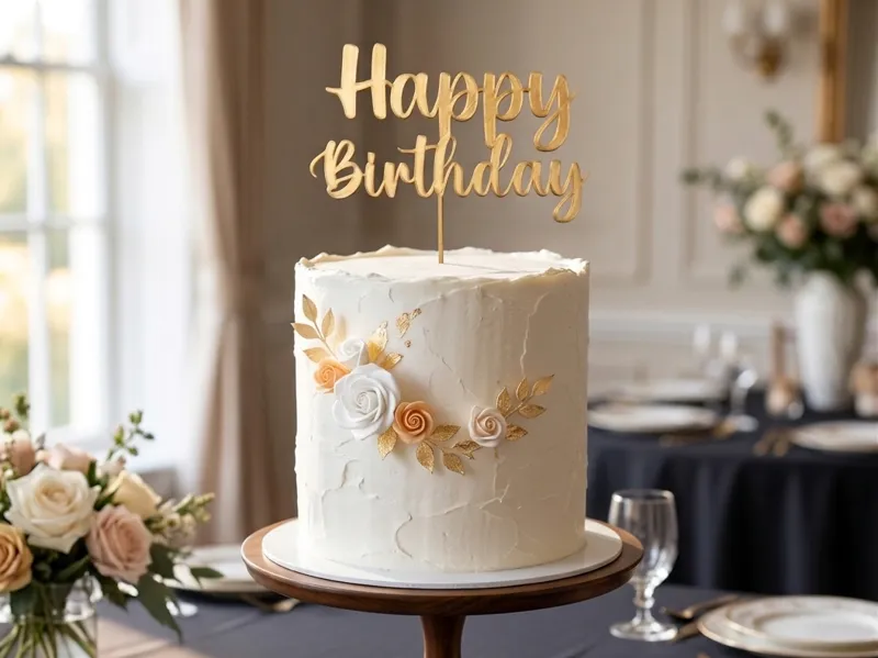 Elegant "Happy Birthday" Cake Topper