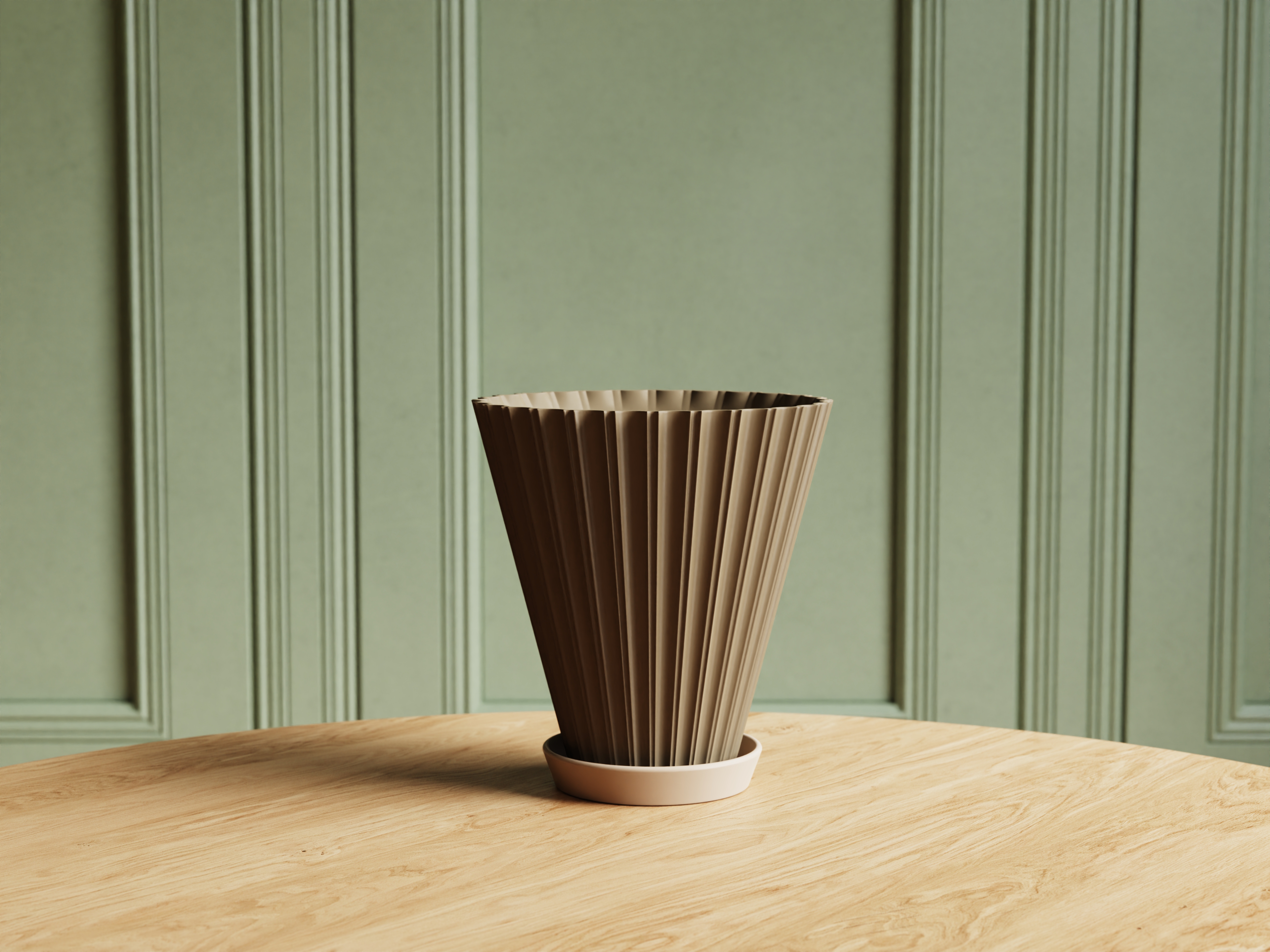 Scandi-Style Fluted Flower Pot with Drainage Tray - 1