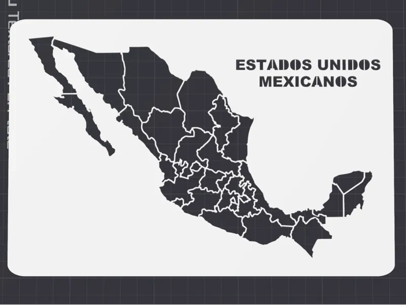 3D STENCIL of the Map of Mexico with Division