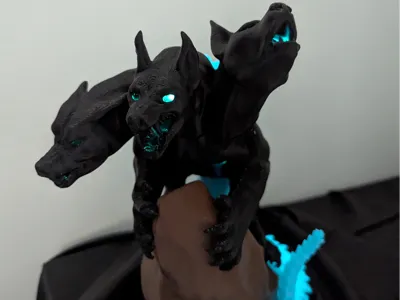 Cerberus with LED lit eyes and maws and glow tail