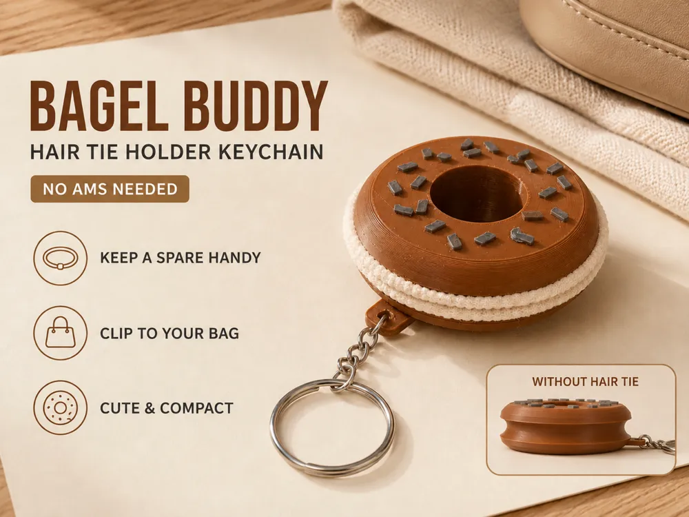 Accesorio para sujetar ligas de cabello: Bagel hair tie keychain. Referencia del modelo original.