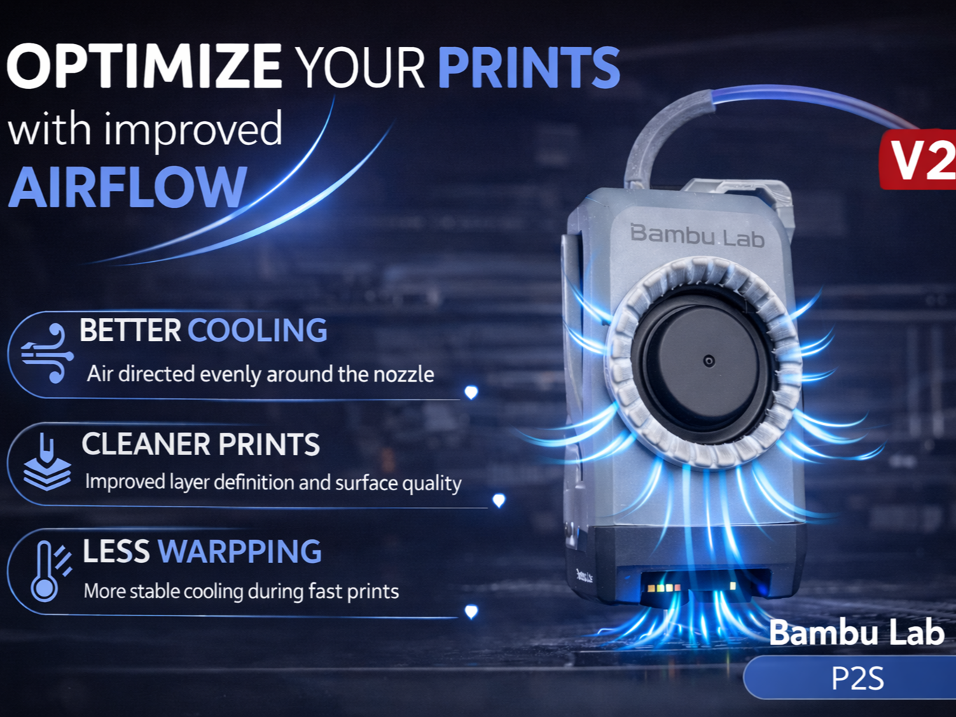 Airflow Optimizer V2 for Bambu Lab P2S