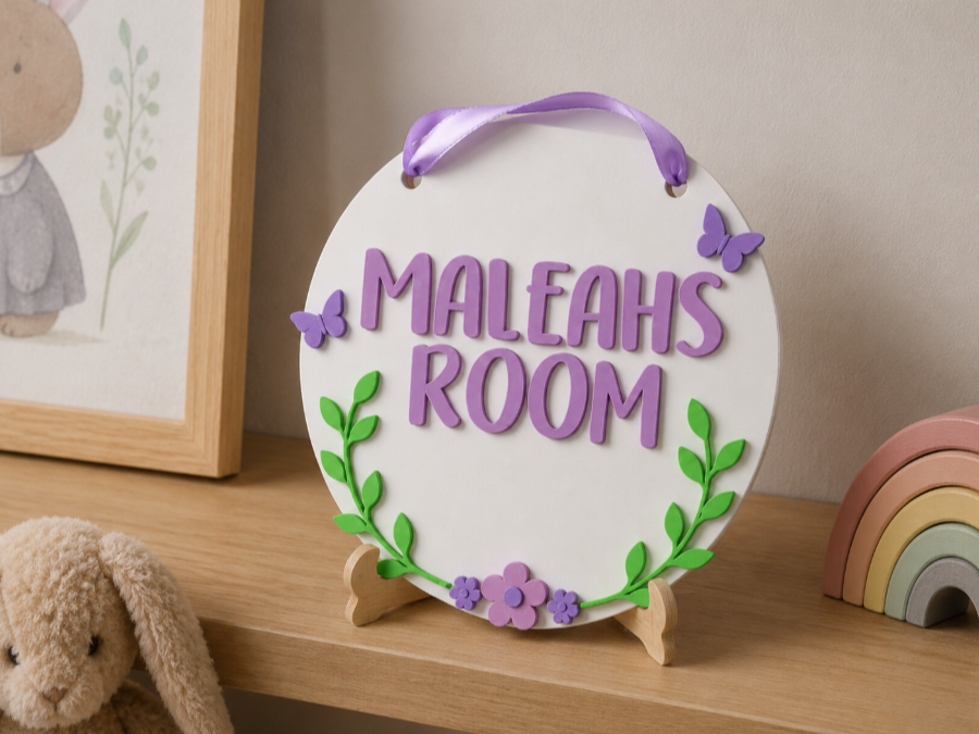 Personalised Floral Bedroom Door Sign – 3 Versions
