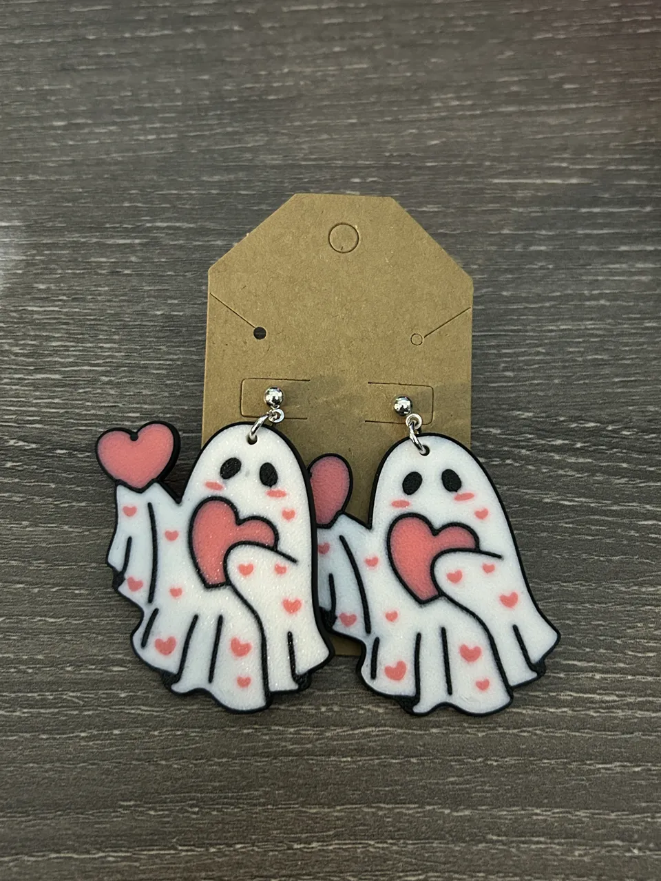 Cute Ghost Heart Earrings – Multicolor 3D Print view 2