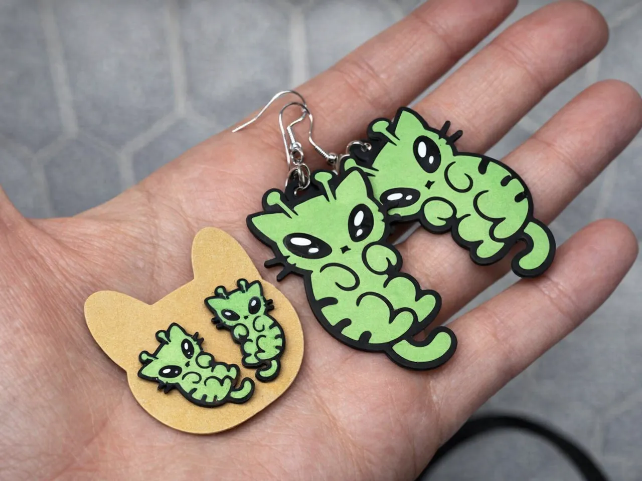 Alien Kitty Cat Earrings Dangle and Studs view 4