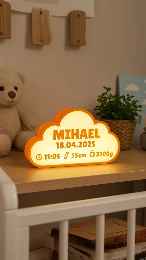 Baby birth wireless night lamp lightbox view 4