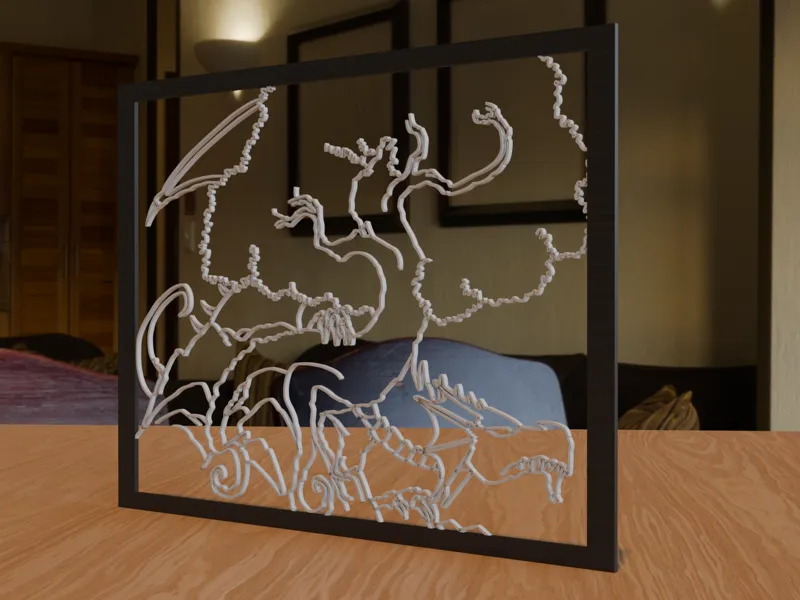 Dragon Line Art Frame Wall Decor