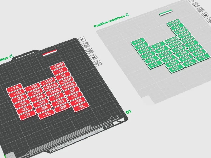 Set of Modifier Tokens for Fantasy Battles (+ / −)