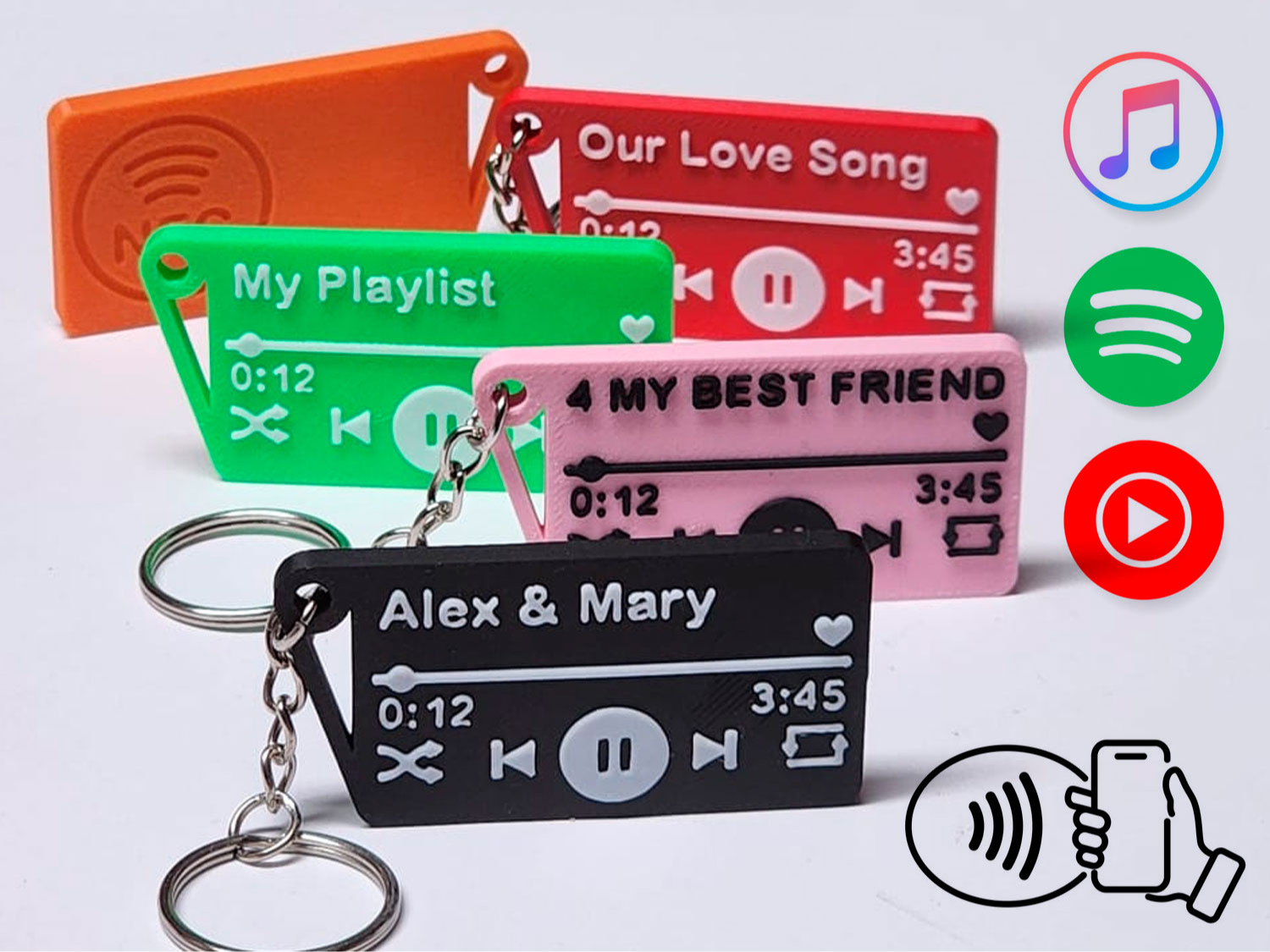 Spotify or Youtube Customizable NFC Music Keychain