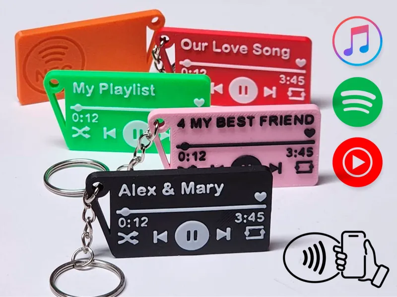 Spotify or Youtube Customizable NFC Music Keychain