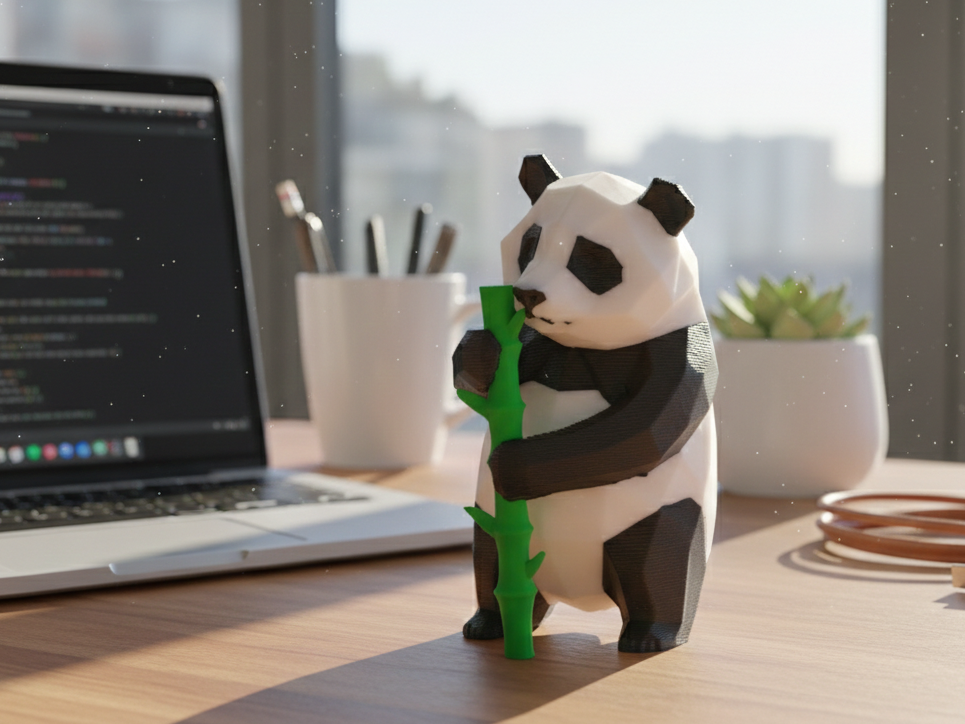 Low Poly Panda with Bamboo (AMS / Multi-Color)