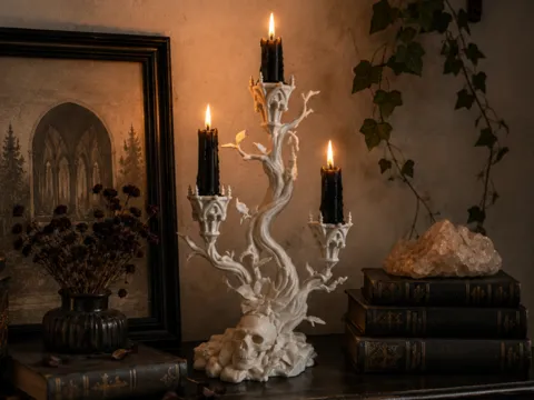 Accesorio de iluminación decorativa: Gothic Tree Candelabra – Dark Candle Holder — referencia de MakerWorld