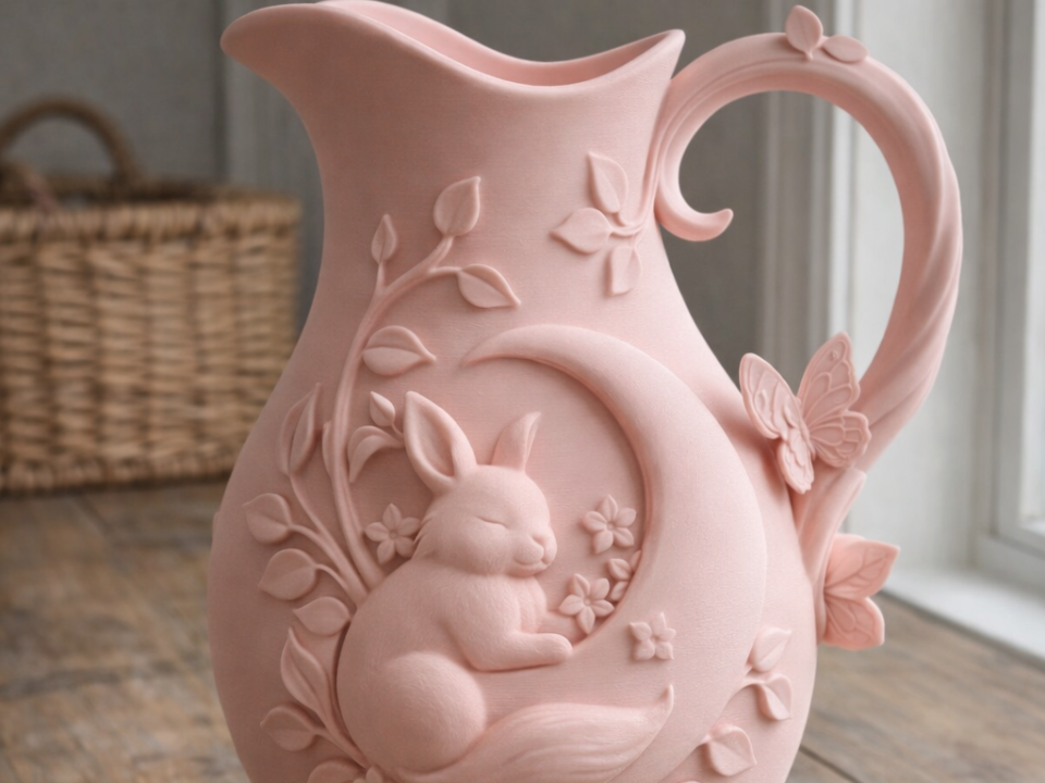 Cute Bunny Moon Vase with Handle Cozy Home Decor