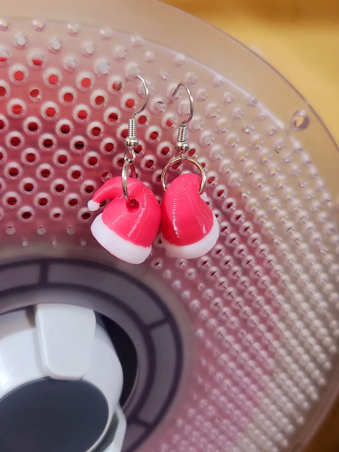 3D Santa hat earrings view 3