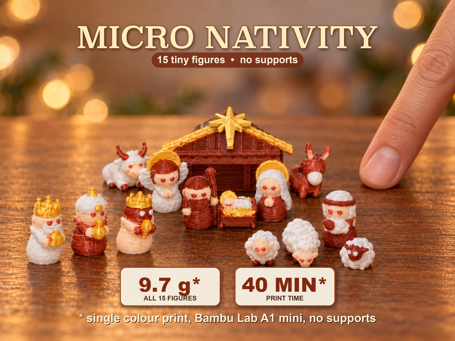 Micro Nativity Set: 15 Tiny Figures (No Supports!) - 1