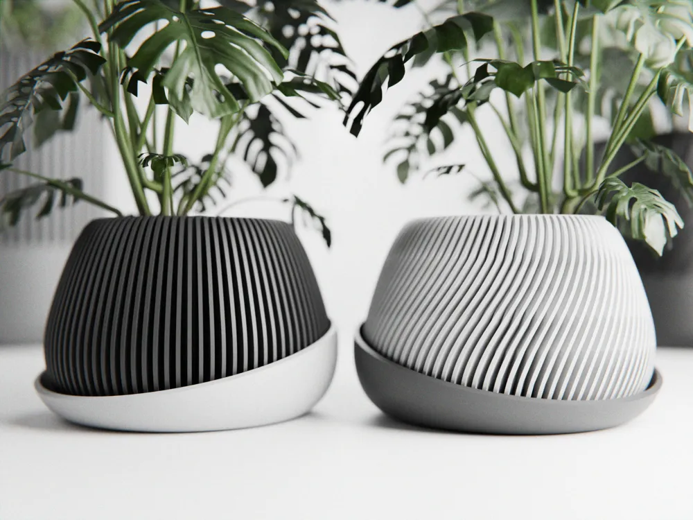 Japandi Planter (2 versions, automatic watering) - Free 3D Print