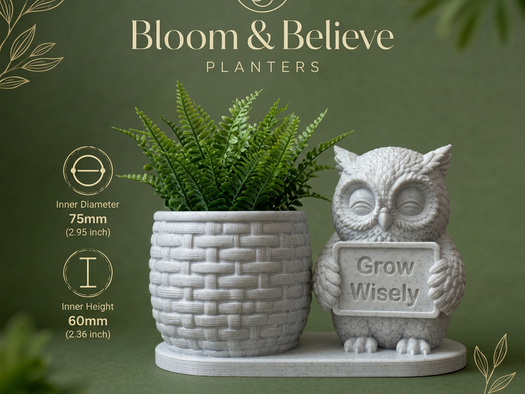 Owl Bloom & Believe Planter Editable Text