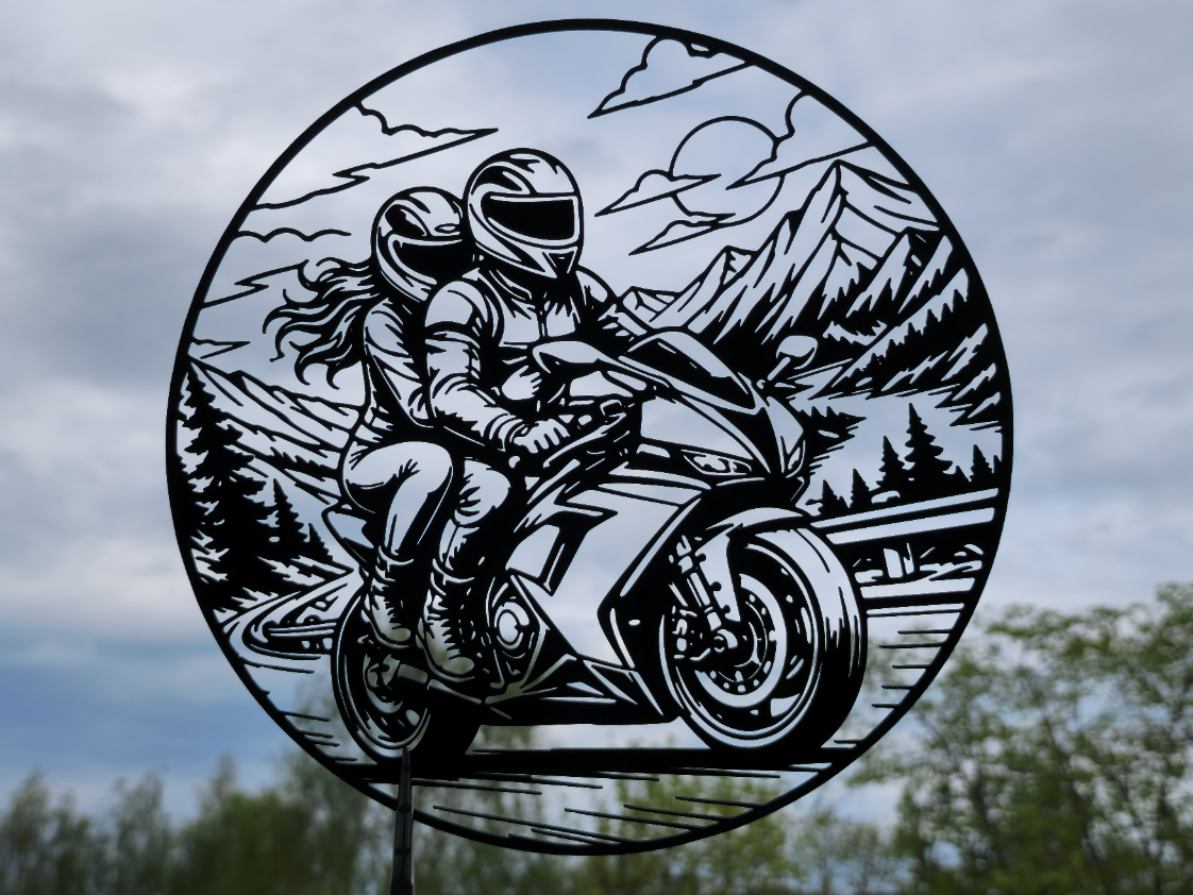 Couple Motorcycle Ride 2D Wall Art