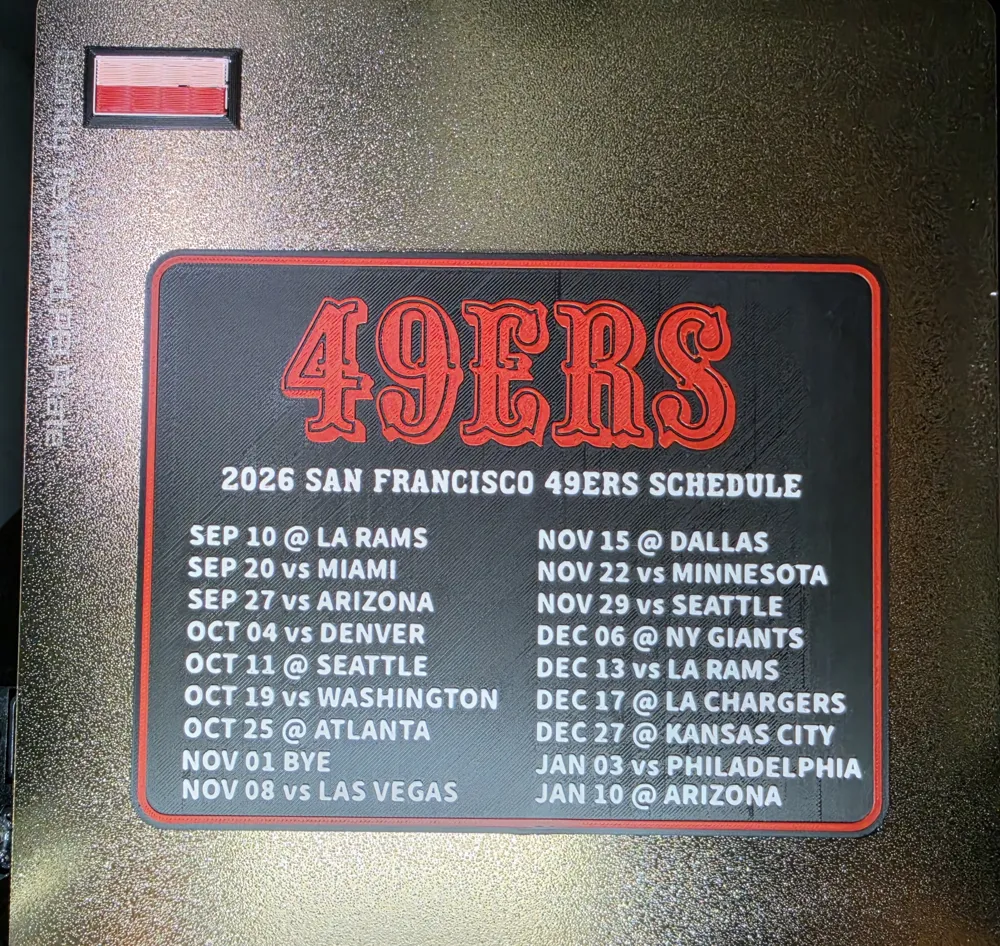 San Francisco 49ers 2026 Schedule - Free 3D Print Model - MakerWorld