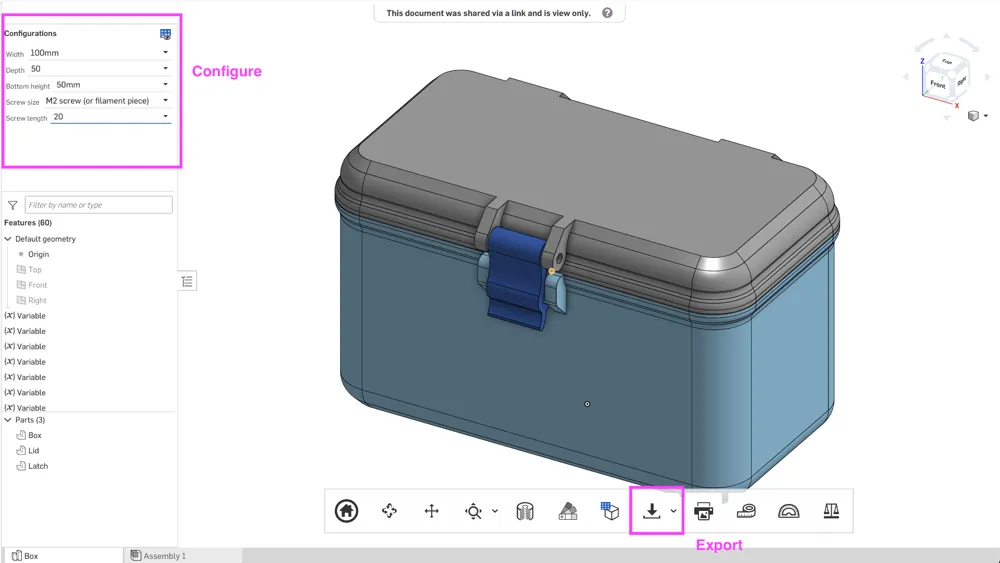 Parametric box with latch - Free 3D Print Model - MakerWorld
