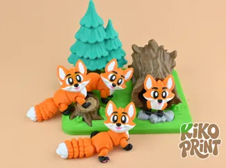 Cute Flexi Fox with a Log Playset
