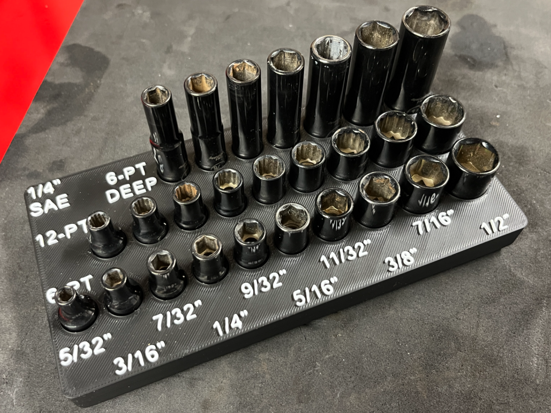 1/4" Drive - Imperial Socket Tray - Gridfinity