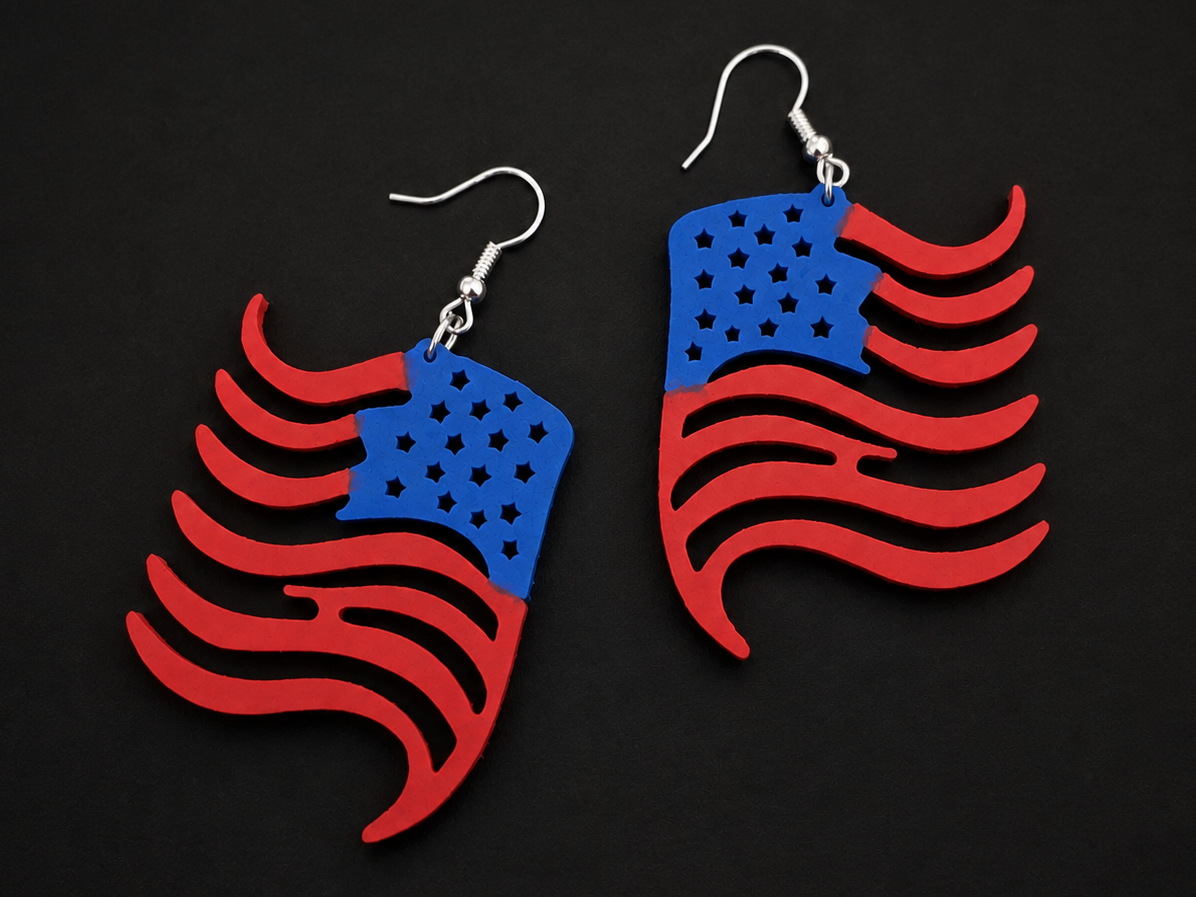 Patriotic American Flag Dangle Earrings 