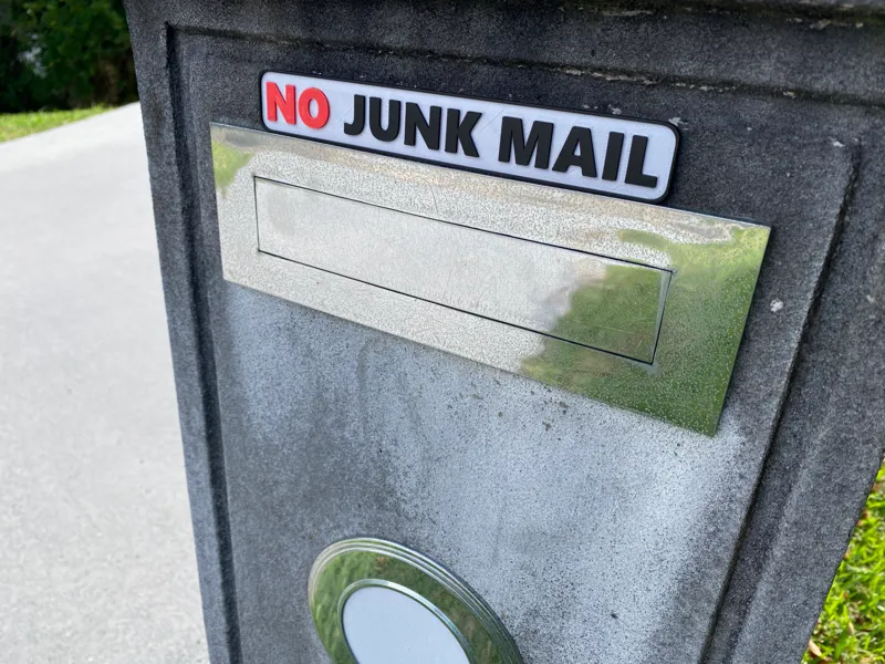 NO Junk Mail Mailbox Sign Printed Letterbox Label