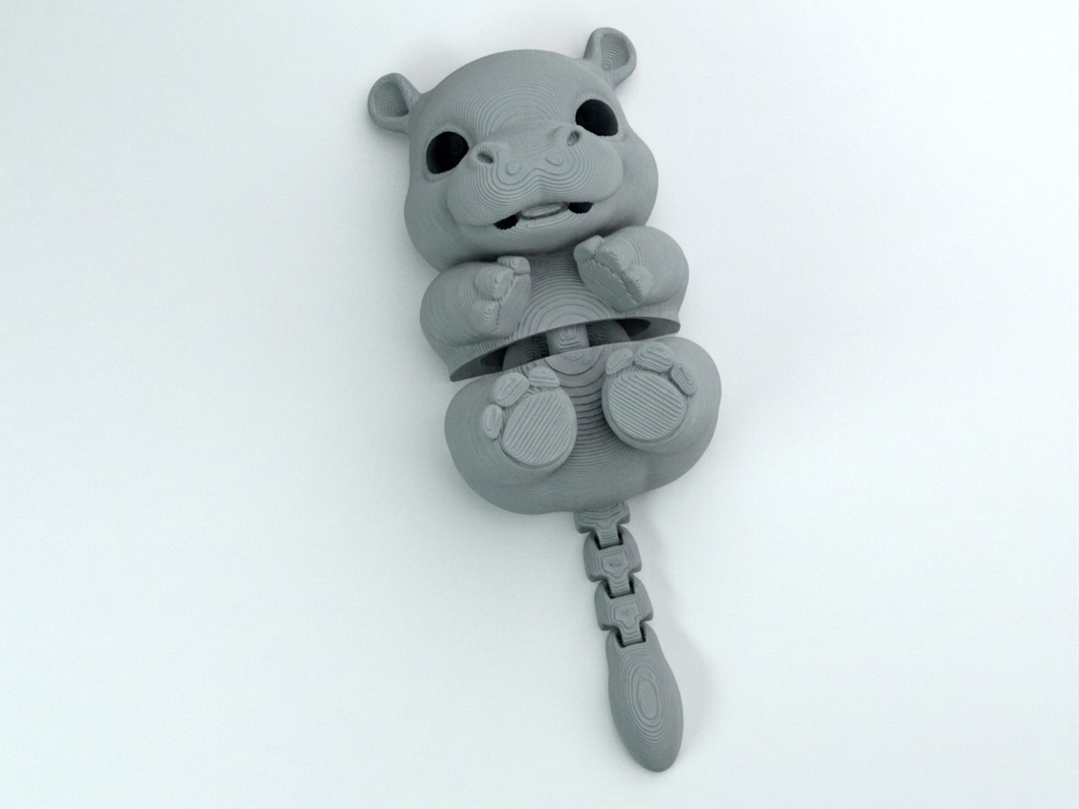 Miniatura 1 do modelo 3D Flexi Hippo – Cute Articulated Hippo Keychain
