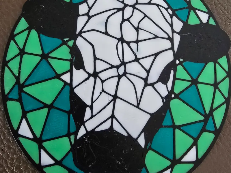 Cow black white stained glass