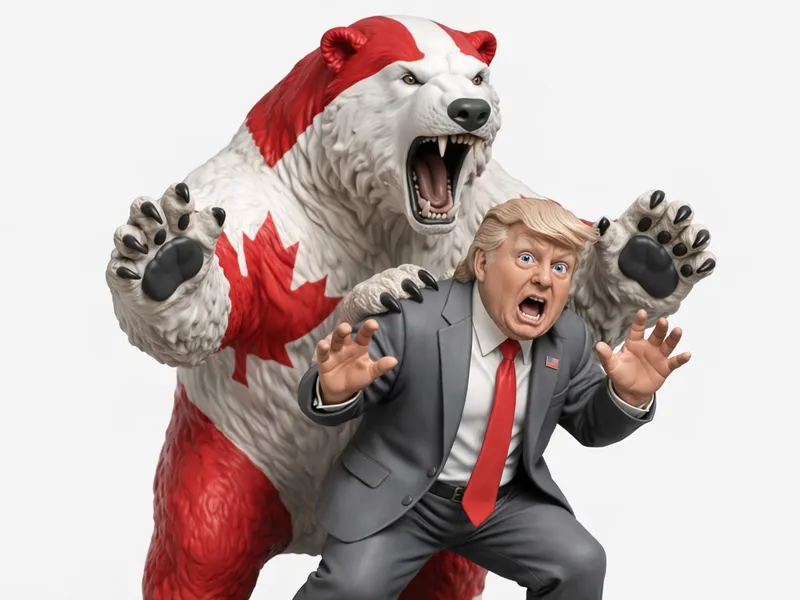 Canadian Bear Chasing Trump - satirical Figure 