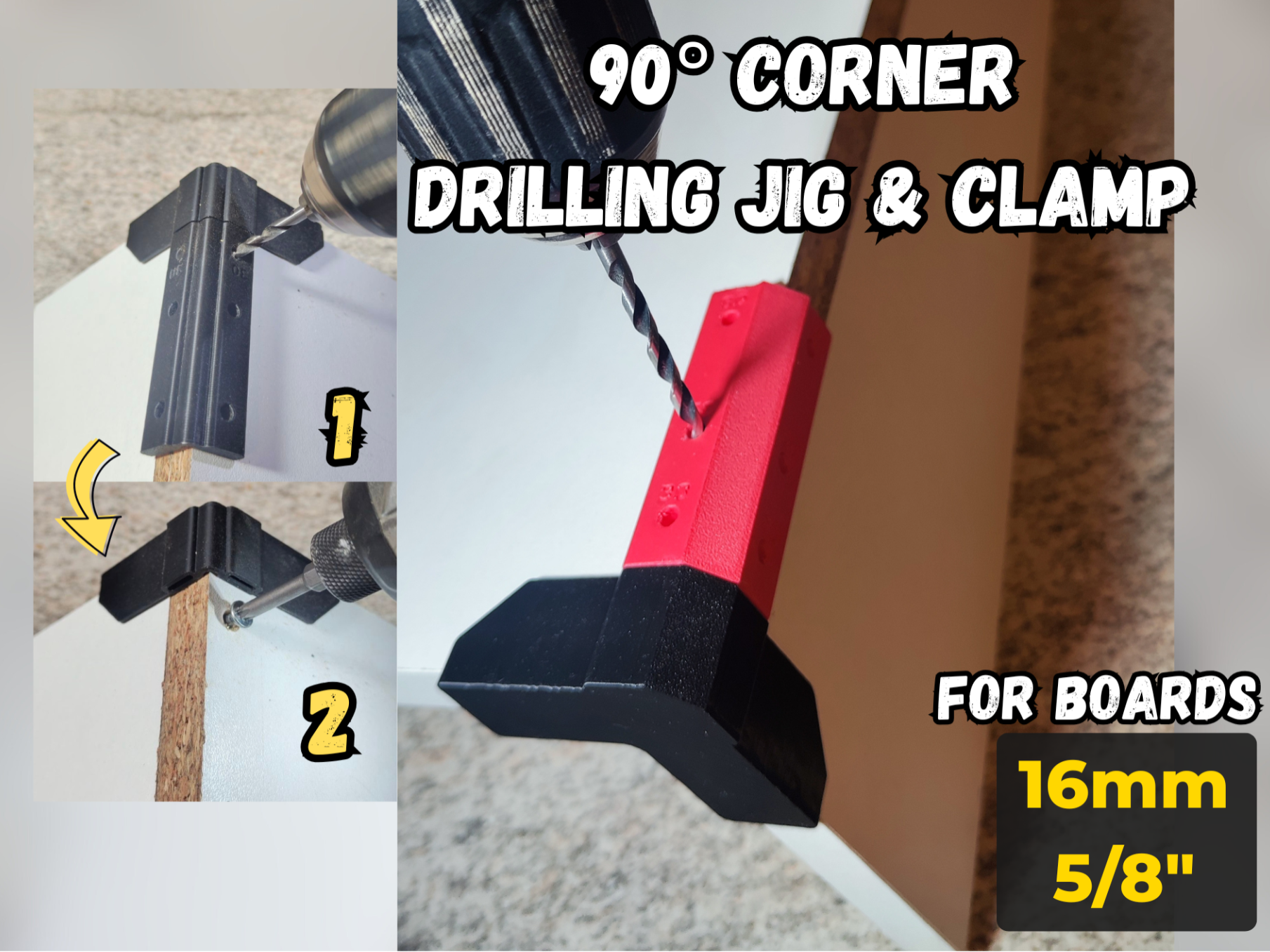 90° Corner Drilling Jig & Clamp 2in1 (16mm-5/8")
