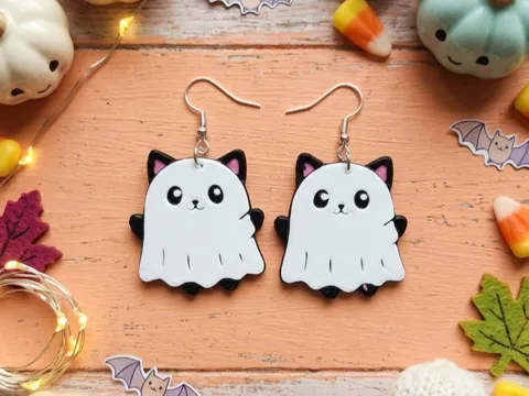 Pendientes: Cute Ghost Cat Earrings — referencia de MakerWorld