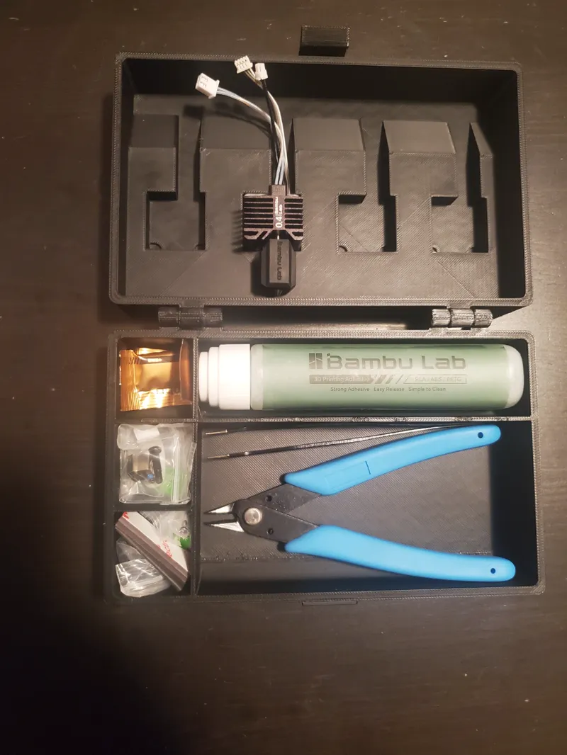 Bambu Lab X1 and P1 storage box for hotend and small parts with bigger compartments