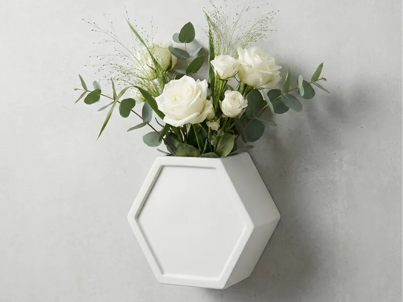 Hexagonal Wall Vase with Slide-Out Water Container