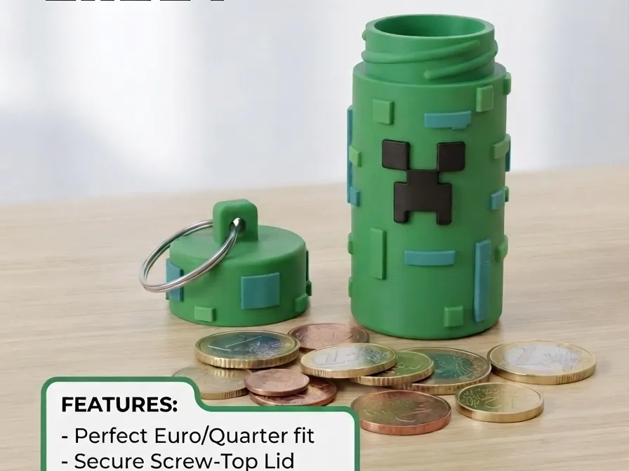 Caja o estuche: Pixel Creeper Coin Tube / Pocket Change Container. Referencia del modelo original.