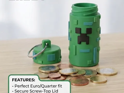 Caja o estuche: Pixel Creeper Coin Tube / Pocket Change Container — referencia de MakerWorld