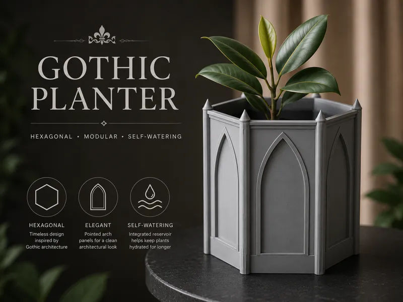 Hexagonal Self-Watering Gothic Planter