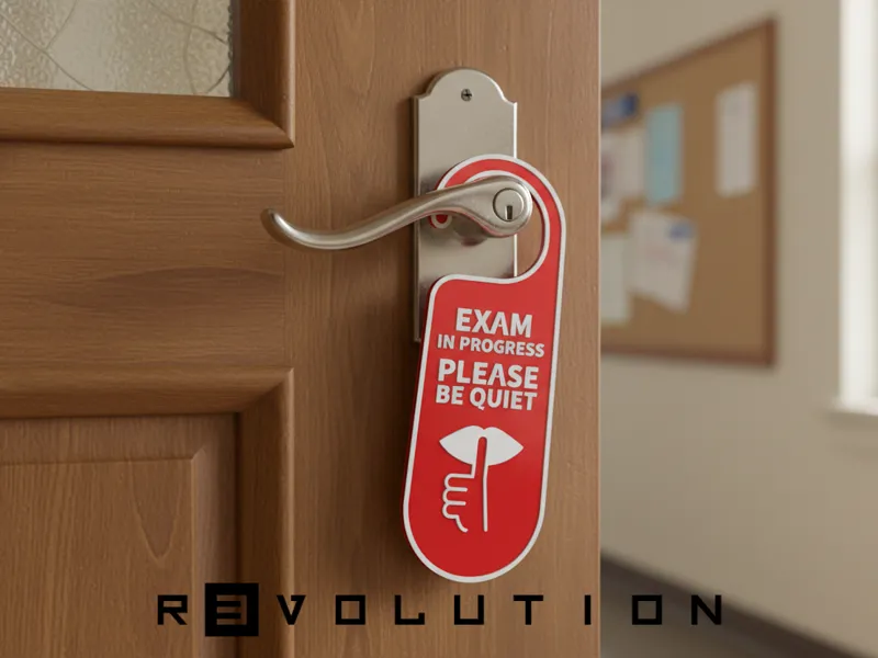 Please be quiet exam in progress door handle sign