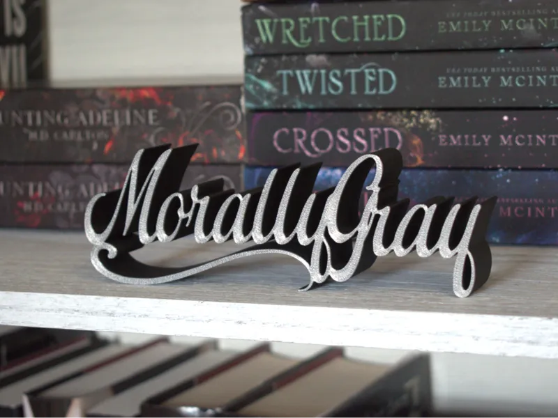 Morally Gray book shelf sign
