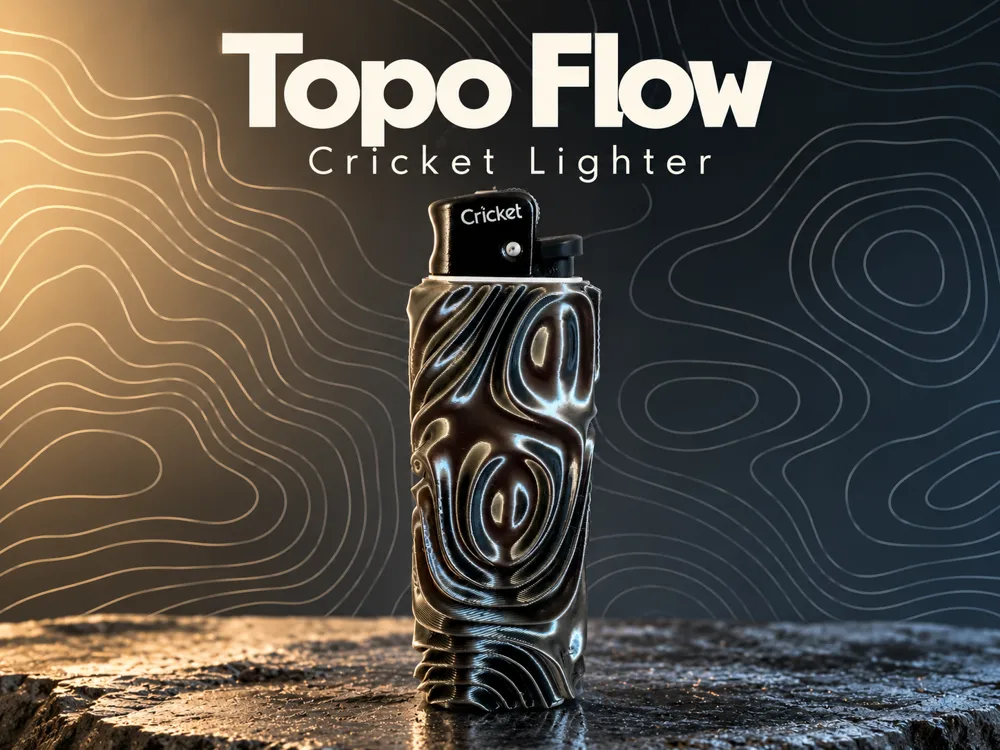 Topographic Layout Topo Flow Cricket Lighter Sleeve / Case - Free 3D Print Model - MakerWorld