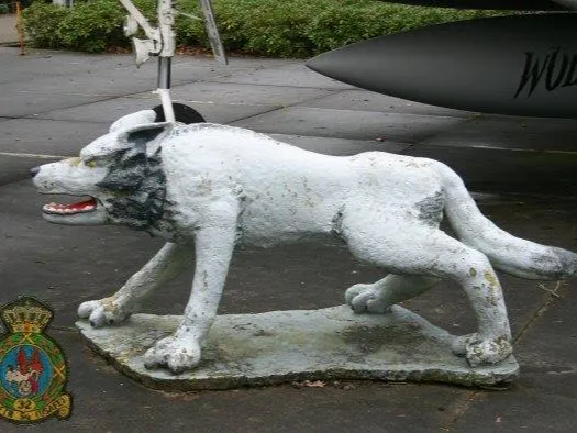 Statue of the mascot 'Slobberin' Wolfhound.