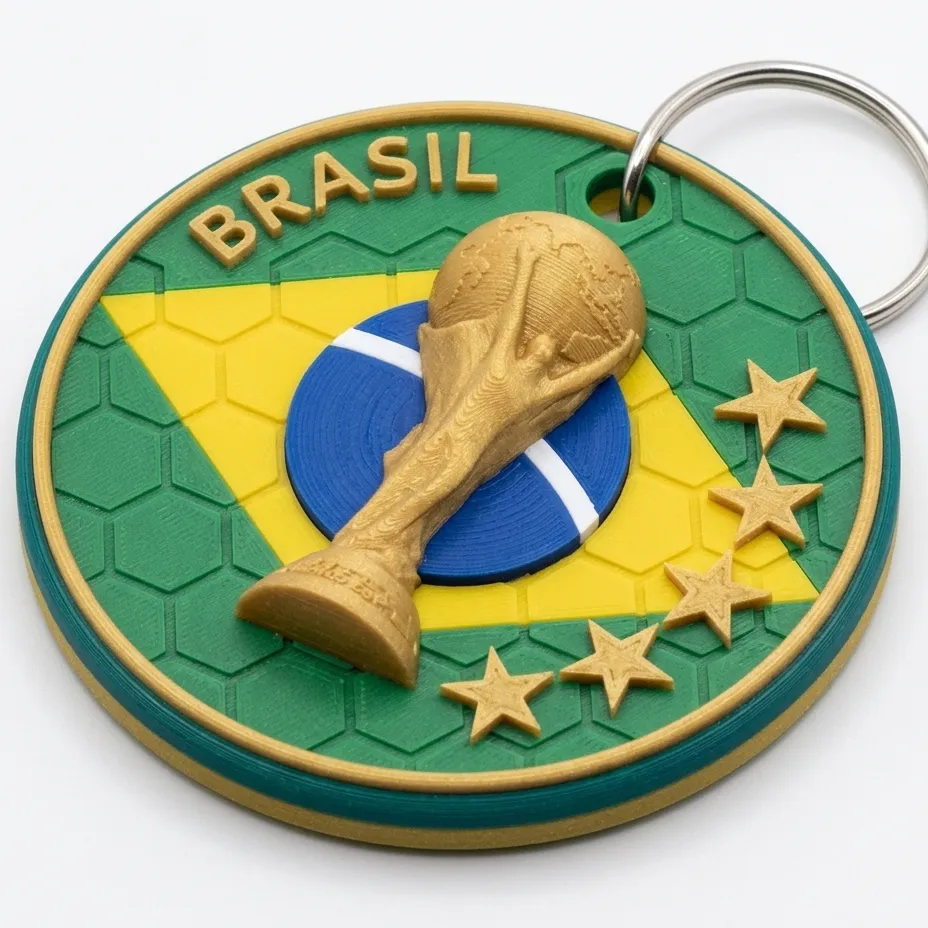 Brazil Champion Keychain (5 Stars) - Free 3D Print Model - MakerWorld