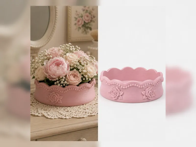 Pink Scroll Tray Vase