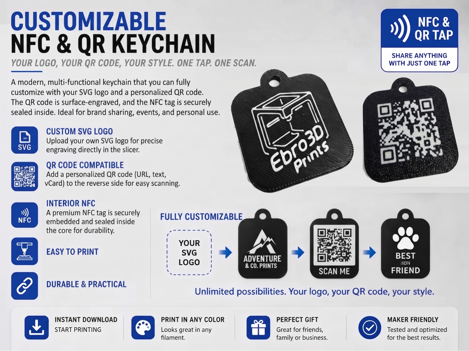 NFC+QR Keychain Customizable with your SVG Logo