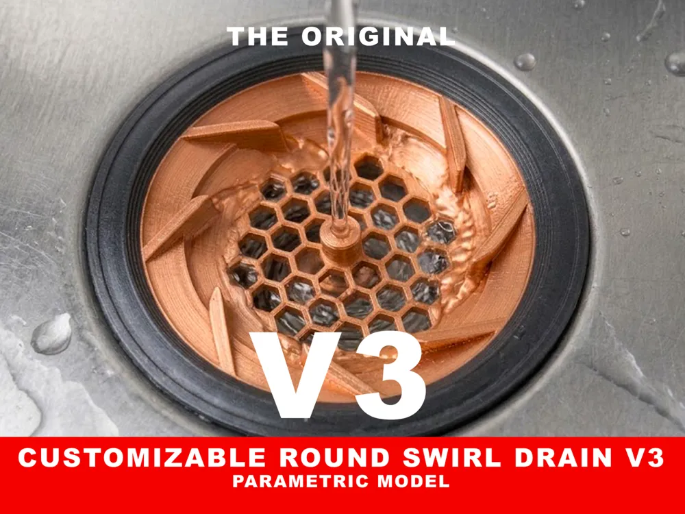 Drain File Customizable Round swirl sink drain w/ catcher V3 - Free 3D Print Model ...