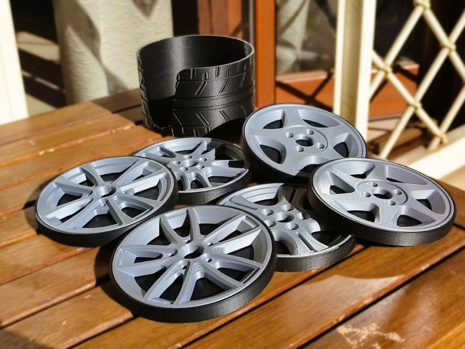 Wheel Rim Coaster Set + Holder