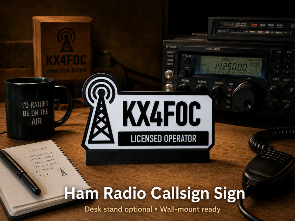 Letrero o emblema decorativo: Customizable Ham Radio Callsign Sign. Referencia del modelo original.