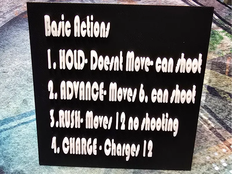 One Page Rules Basic Actions Reminder Tablet