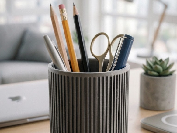 Fluted Japandi Organizer | Minimalist Pen Holder